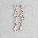 Long Rose gold Swarovski crystal Bridal earrings - JOY - Treasures by Agnes