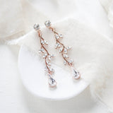 Long Rose gold Swarovski crystal Bridal earrings - JOY - Treasures by Agnes