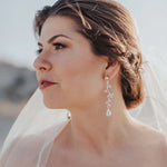 Long Rose gold crystal Bridal earrings - JOY