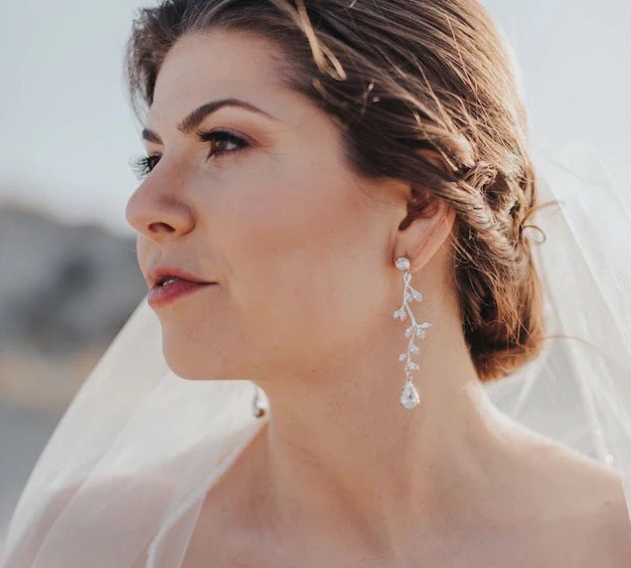 Long Rose gold crystal Bridal earrings - JOY