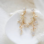 Long Rose gold Cubic Zirconia Bridal earrings - APRILLE - Treasures by Agnes
