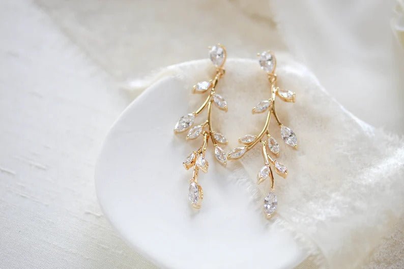 Long Rose gold Cubic Zirconia Bridal earrings - APRILLE - Treasures by Agnes