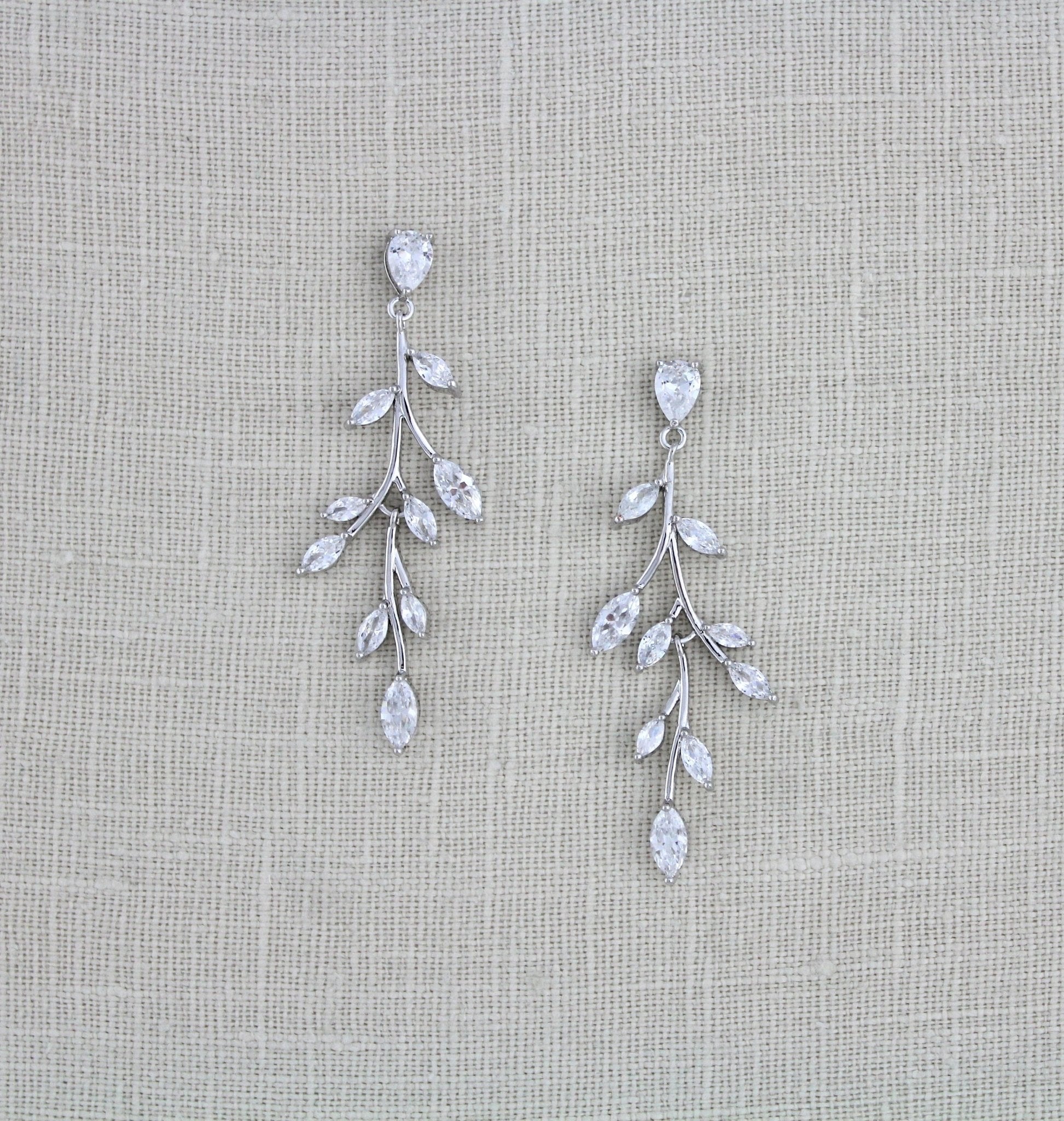 Long Rose gold Cubic Zirconia Bridal earrings - APRILLE - Treasures by Agnes
