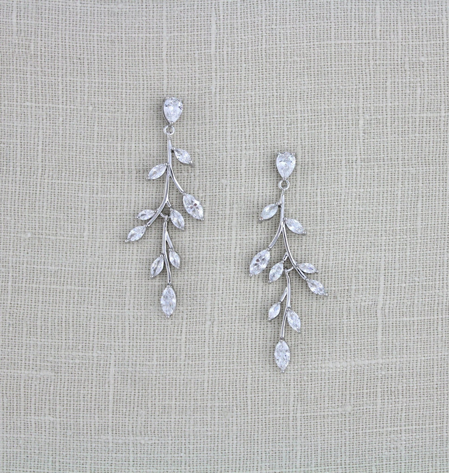 Long Rose gold Cubic Zirconia Bridal earrings - APRILLE - Treasures by Agnes