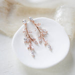 Long Rose gold Cubic Zirconia Bridal earrings - APRILLE - Treasures by Agnes