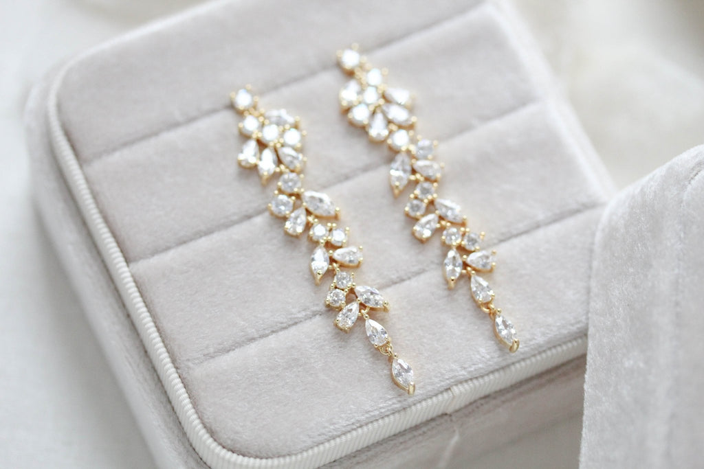 Long rose gold cubic zirconia Bridal earrings - JAMIE