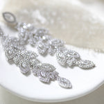 Long Rose gold Cubic zirconia Leaf Bridal earrings - MICHELLE - Treasures by Agnes
