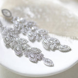 Long Rose gold Cubic zirconia Leaf Bridal earrings - MICHELLE - Treasures by Agnes