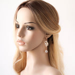 Long Rose gold CZ Bridal earrings with pearls - MIA