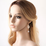 Long Rose gold CZ Bridal earrings with pearls - MIA