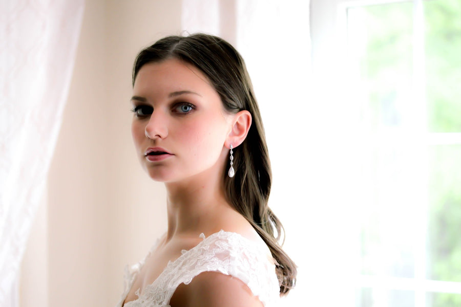 Long Rose gold teardrop Bridal earrings - BIJOU - Treasures by Agnes