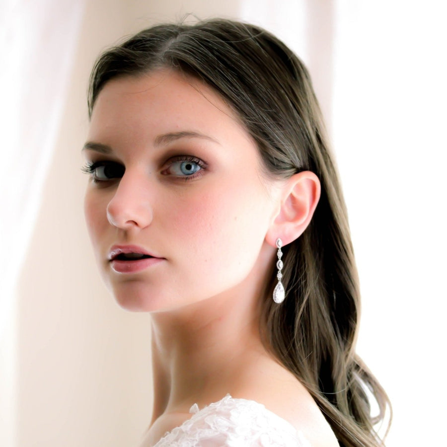 Long Rose gold teardrop Bridal earrings - BIJOU - Treasures by Agnes