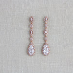 Long Rose gold teardrop Bridal earrings - BIJOU - Treasures by Agnes