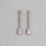 Long Rose gold teardrop Bridal earrings - BIJOU - Treasures by Agnes