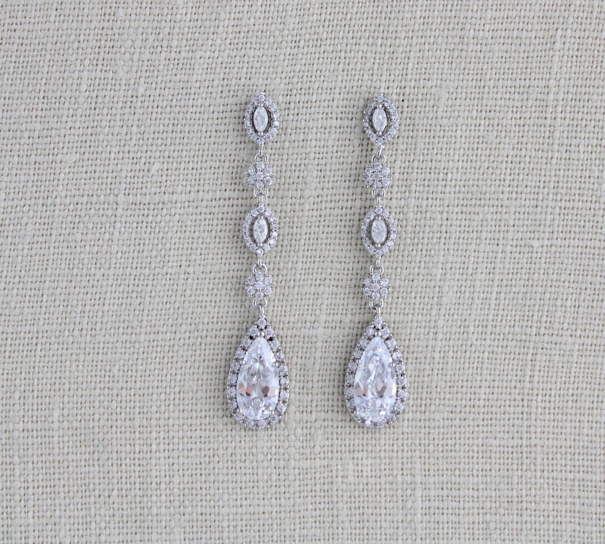 Long Rose gold teardrop Bridal earrings - BIJOU - Treasures by Agnes