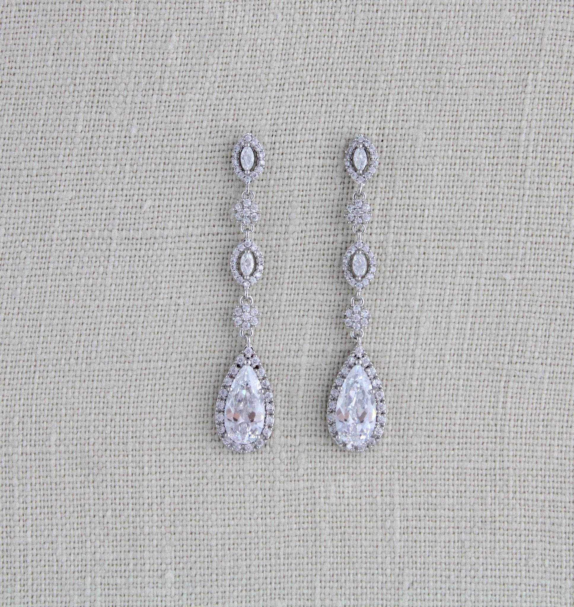 Long Rose gold teardrop Bridal earrings - BIJOU - Treasures by Agnes