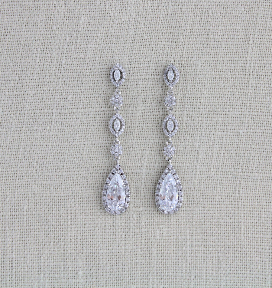 Long Rose gold teardrop Bridal earrings - BIJOU - Treasures by Agnes