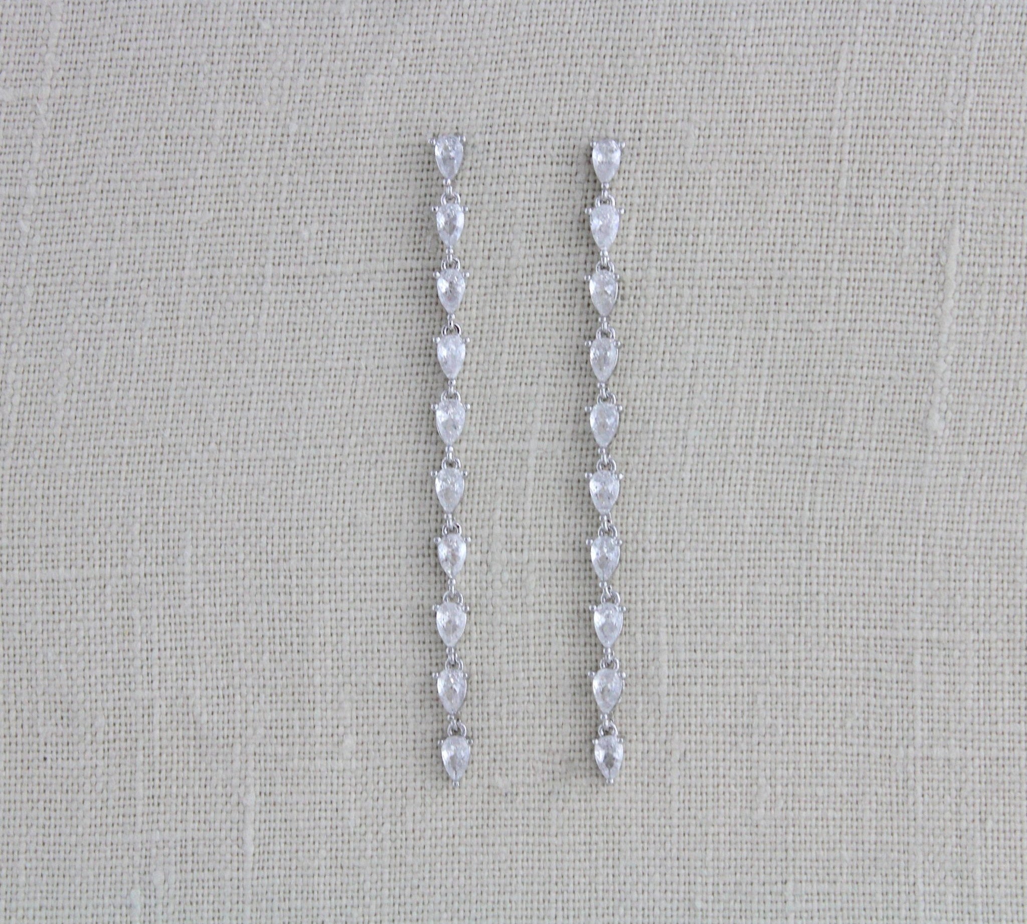 Long Thin Rose gold CZ wedding earrings - Treasures by Agnes