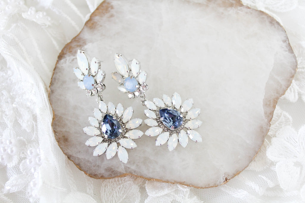 Navy Blue and White opal Crystal Bridal earrings - ADALINE - Treasures by Agnes