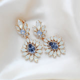Navy Blue and White opal Crystal Bridal statement earrings - ADALINE - Treasures by Agnes