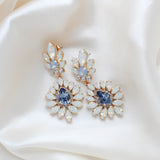Navy Blue and White opal Crystal Bridal statement earrings - ADALINE - Treasures by Agnes