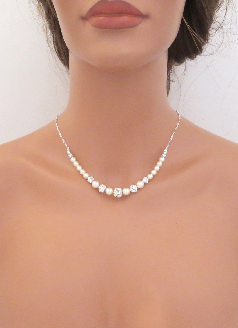 Pearl and crystal bridal back necklace - Treasures by Agnes