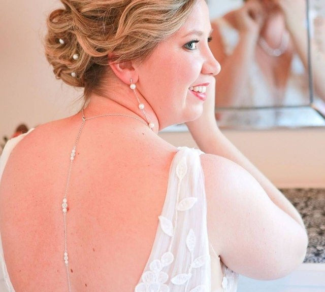 Pearl and crystal bridal back necklace - Treasures by Agnes