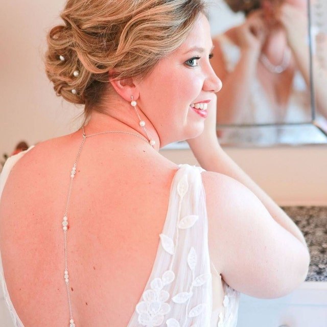 Pearl and crystal bridal back necklace - Treasures by Agnes