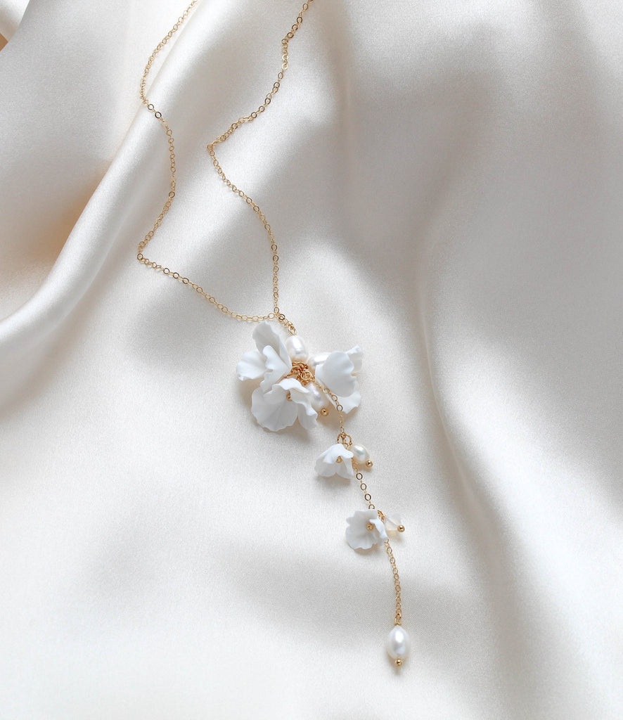 Pearl backdrop necklace for backless dress - MEADOW - Treasures by Agnes
