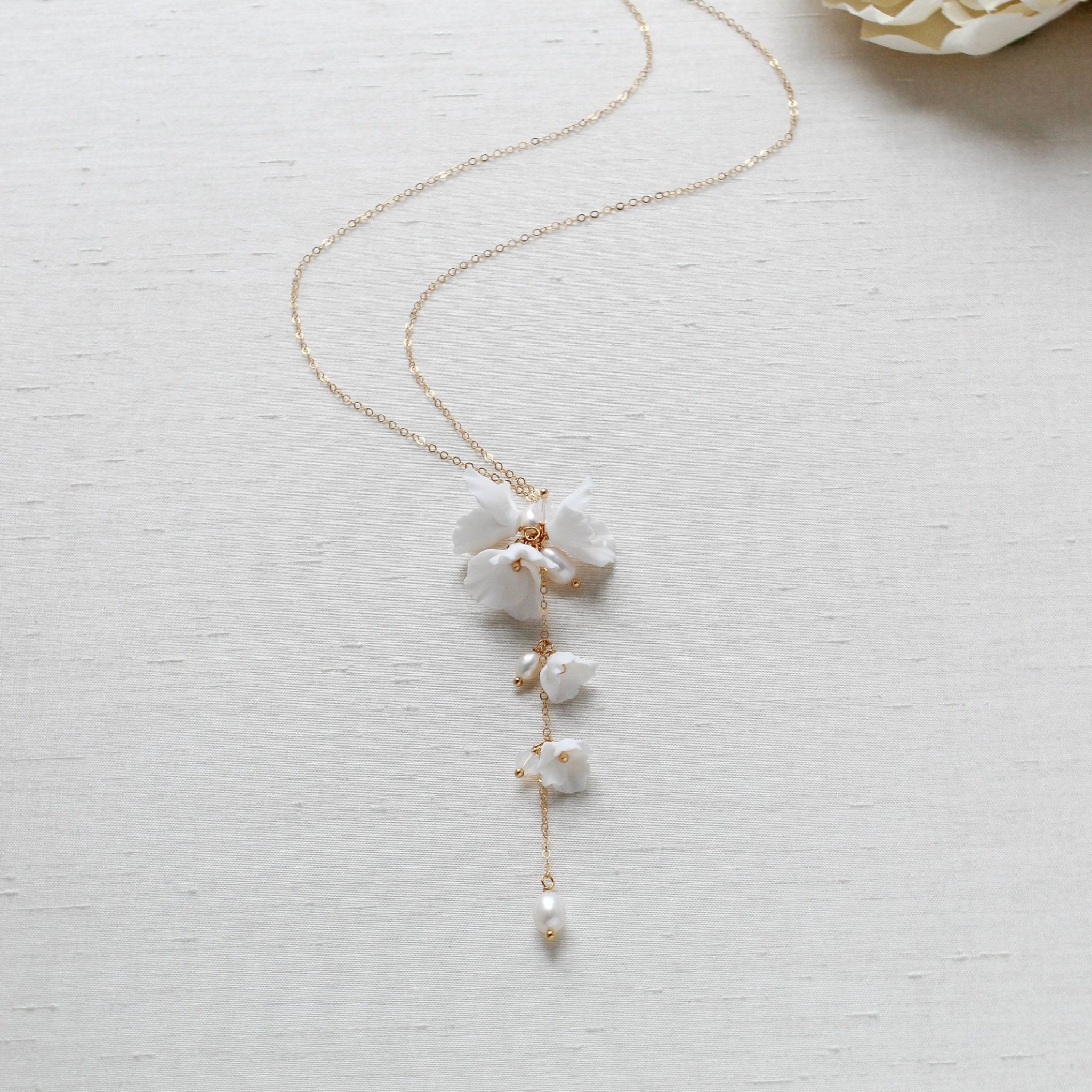 Pearl backdrop necklace for backless dress - MEADOW - Treasures by Agnes