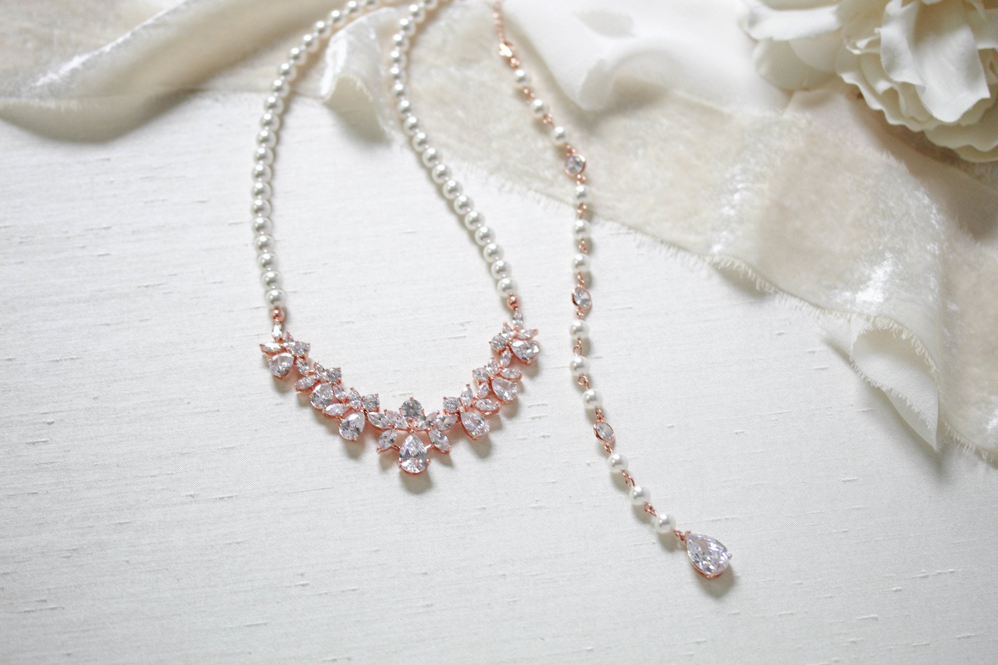 Pearl Bridal backdrop necklace - Treasures by Agnes