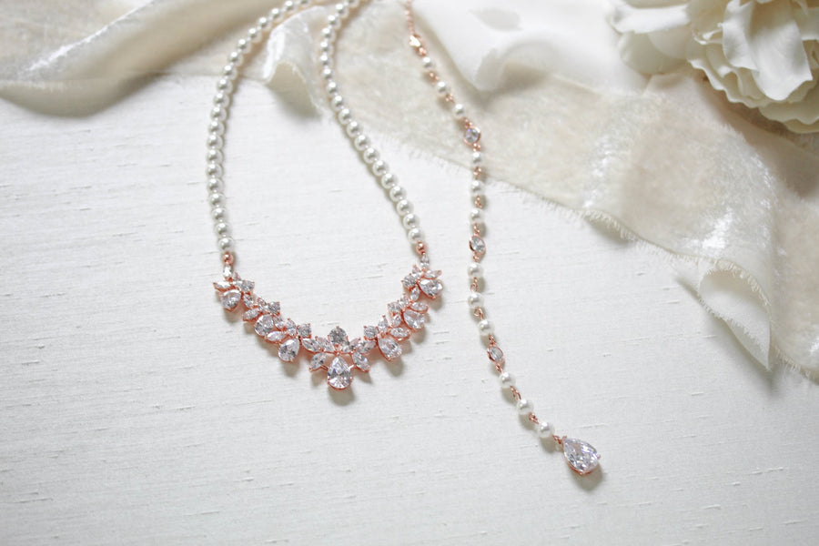 Pearl Bridal backdrop necklace - Treasures by Agnes