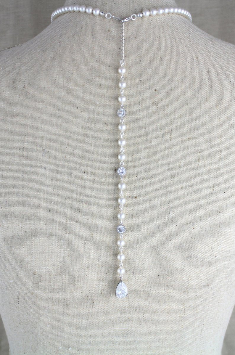 Pearl Bridal backdrop necklace - Treasures by Agnes