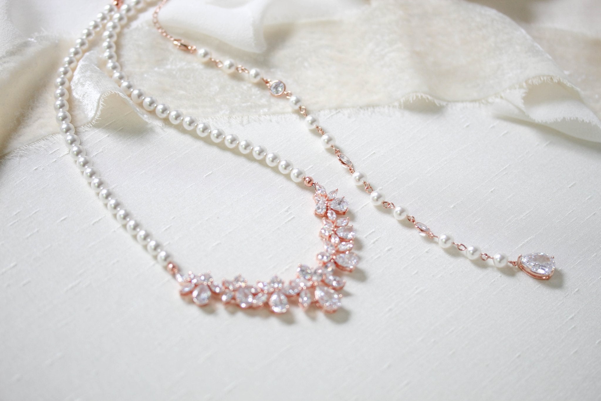Pearl Bridal backdrop necklace - Treasures by Agnes