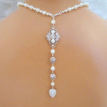 Pearl Bridal Backdrop necklace with Crystals - ASHLYN - Treasures by Agnes