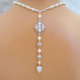 Pearl Bridal Backdrop necklace with Crystals - ASHLYN - Treasures by Agnes