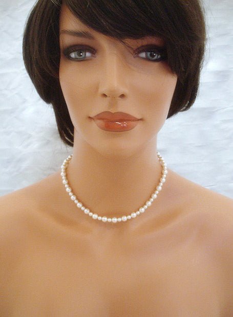 Pearl Bridal Backdrop necklace with Crystals - ASHLYN - Treasures by Agnes