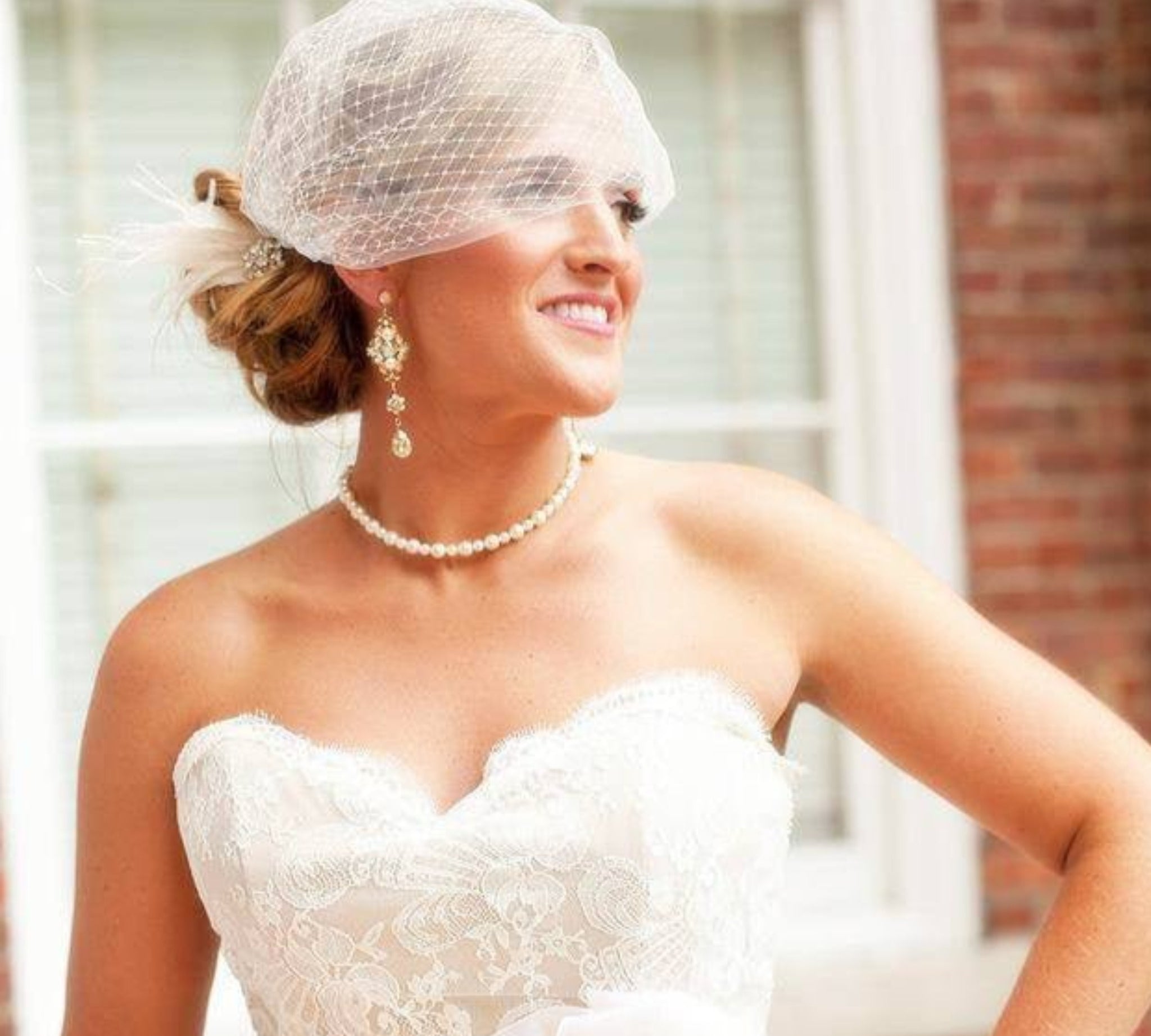Pearl Bridal Backdrop necklace with Crystals - ASHLYN - Treasures by Agnes