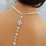 Pearl Bridal Backdrop necklace with Crystals - ASHLYN - Treasures by Agnes