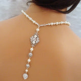 Pearl Bridal Backdrop necklace with Crystals - ASHLYN - Treasures by Agnes