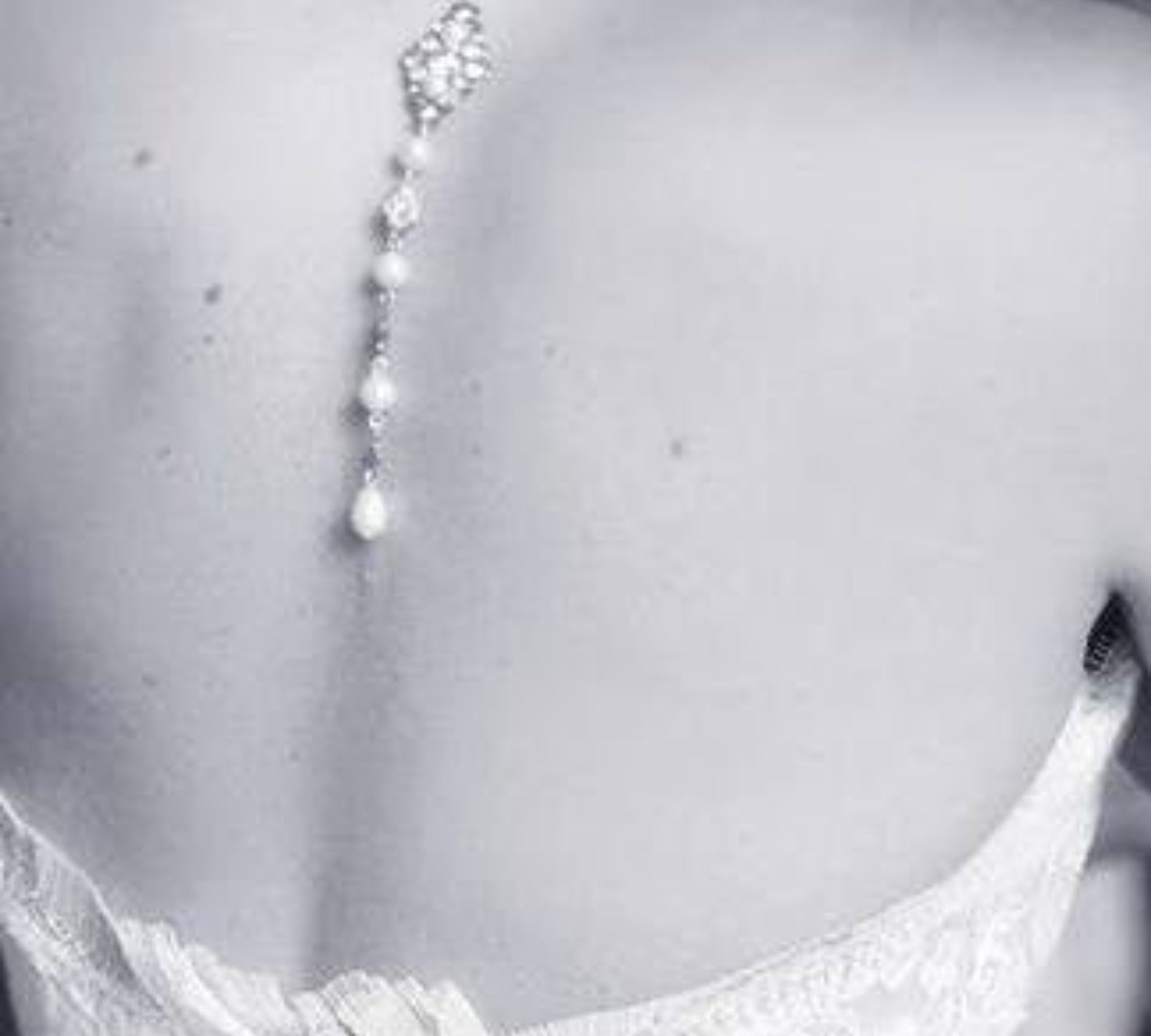 Pearl Bridal Backdrop necklace with Crystals - ASHLYN - Treasures by Agnes