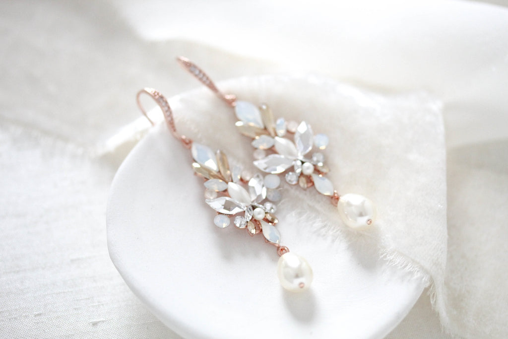 Pearl drop crystal Bridal earrings - STEPHANIE - Treasures by Agnes