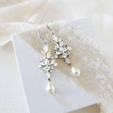 Pearl drop crystal Bridal earrings - STEPHANIE - Treasures by Agnes