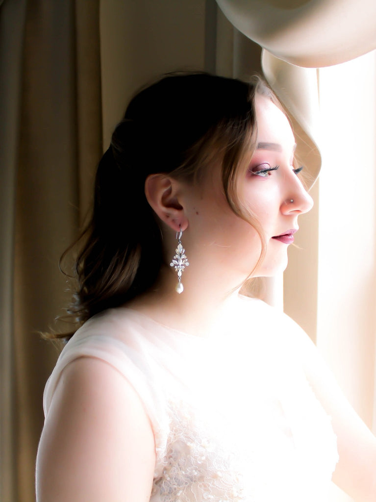 Pearl drop crystal Bridal earrings - STEPHANIE - Treasures by Agnes