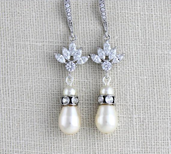 Pearl drop crystal bridal or bridesmaids earrings - EMMA - Treasures by Agnes