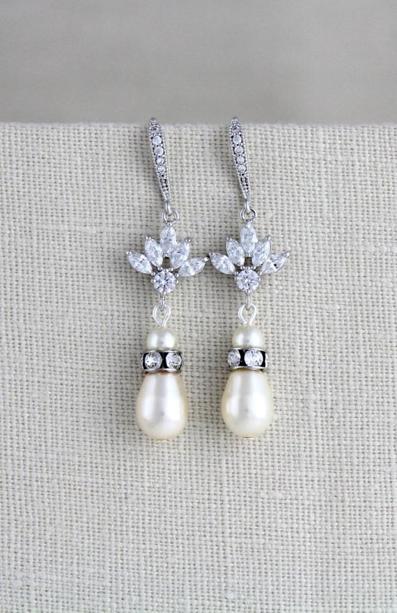 Pearl drop crystal bridal or bridesmaids earrings - EMMA - Treasures by Agnes