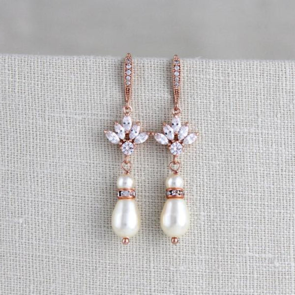 Pearl drop crystal bridal or bridesmaids earrings - EMMA - Treasures by Agnes