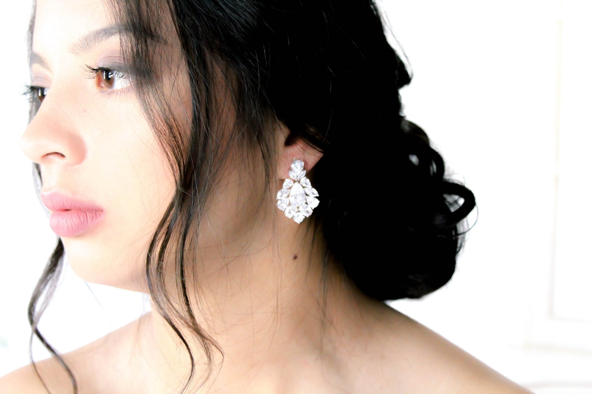 Petite rose gold cubic zirconia chandelier bridal earrings - KATERI - Treasures by Agnes