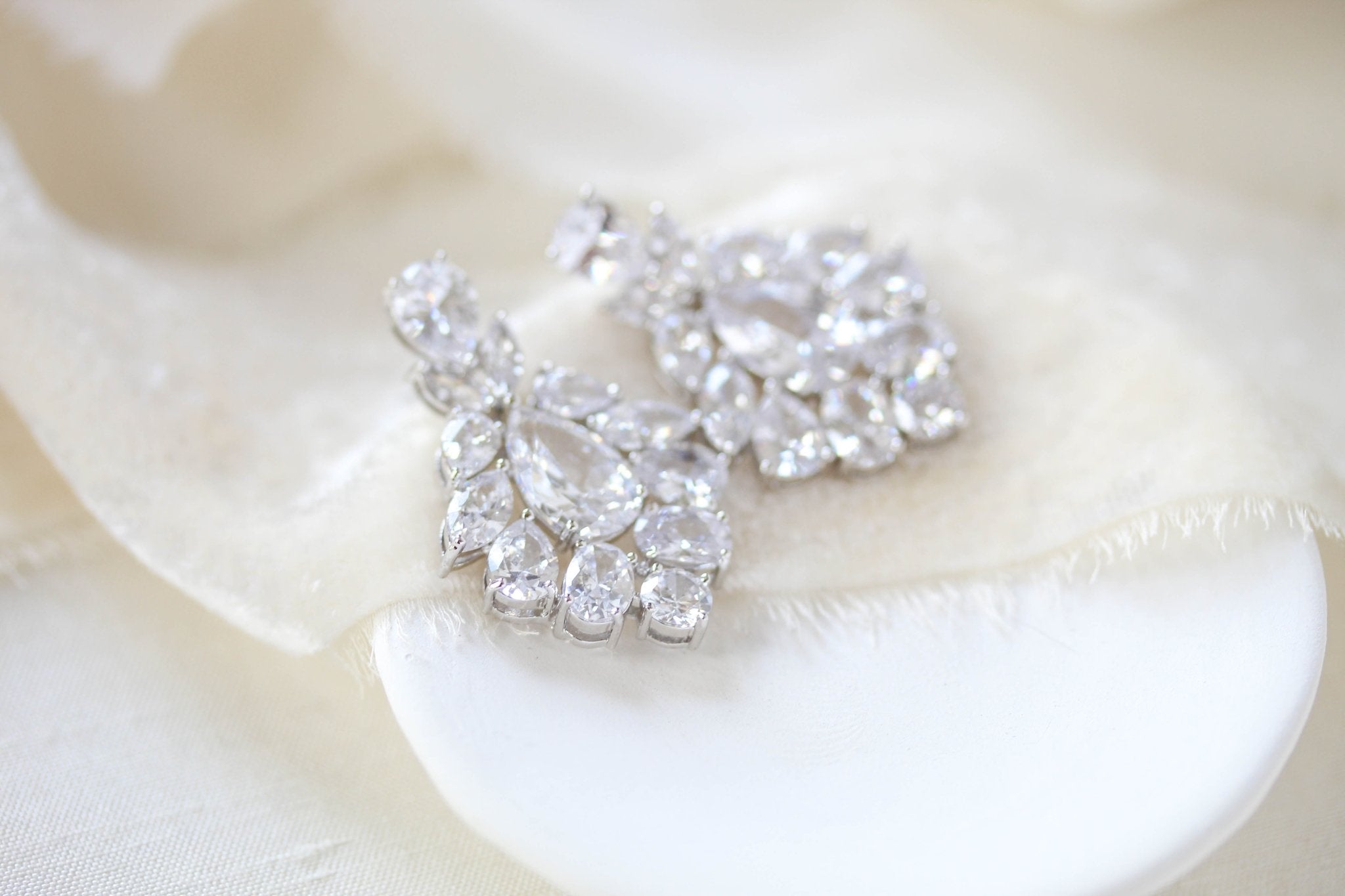 Petite rose gold cubic zirconia chandelier bridal earrings - KATERI - Treasures by Agnes