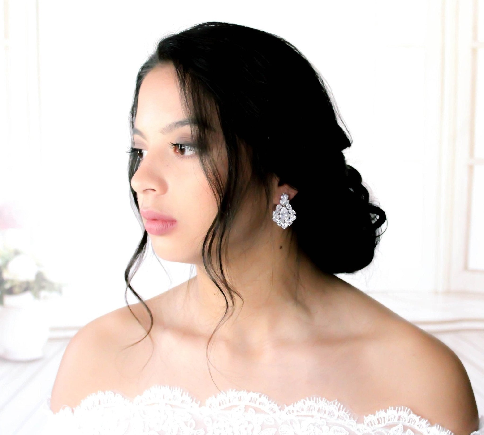 Petite rose gold cubic zirconia chandelier bridal earrings - KATERI - Treasures by Agnes